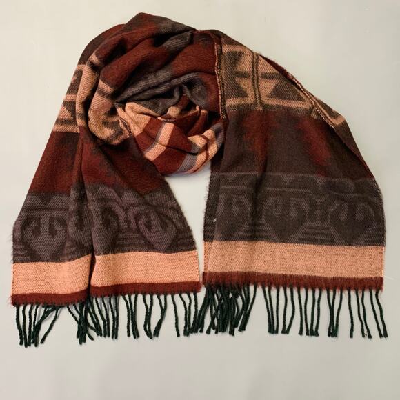 FENDI Red Pink Stripe Acrylic Fringe Scarf Shawl - Picture 4 of 6